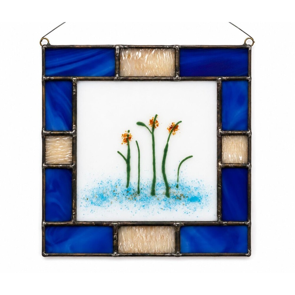 Stained Glass Sun Catcher Leaded Painted Flowers Window Hanging Decor Artsy